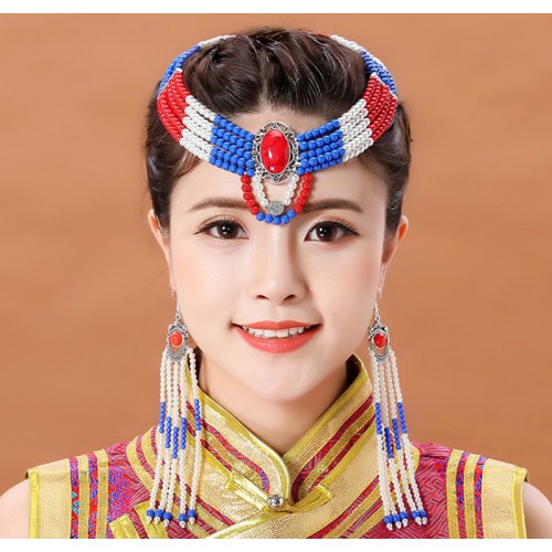 Mongolian ethnic dance performance headdress handmade beaded hair accessories bride Mongolian clothing accessories